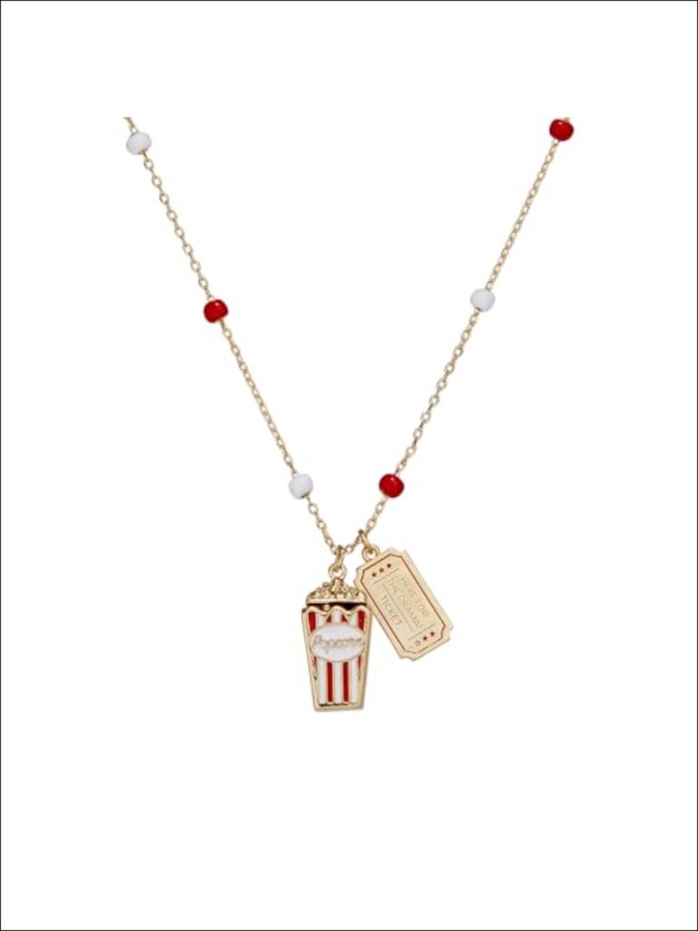 Popcorn Charm Locket Necklace | Cinema Movie Night Gift | Brass Enamel Gold